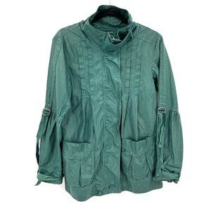 EUROPEAN CULTURE Teal Green Wax Coated Pleated Full Zip Jacket Size Medium